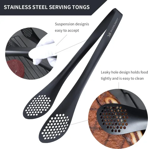 Miniatura 4 de MSY BIGSUNNY Pinzas de cocina para bufé, juego de 3 pinzas de metal para ensalada (color negro, 7 pulgadas, 9 pulgadas y 11 pulgadas)