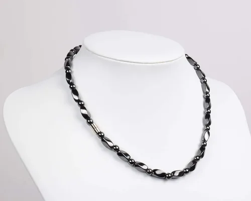 Miniatura 2 de Collar de hematita unisex negro - Collar de hematita magnética natural que alivia la fatiga alrededor del cuello, hombro - 21.6 pulgadas (21.7 in)