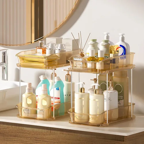 Miniatura 6 de Delamu Organizadores y almacenamiento de 2 niveles para debajo del fregadero, organizadores de gabinete de baño apilables multiusos, organización