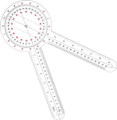 Frienda Goniómetro de 12 pulgadas, regla de ángulo ortopédico transparente, goniómetro de plástico de 360 grados para cinta métrica de cuerpo regla