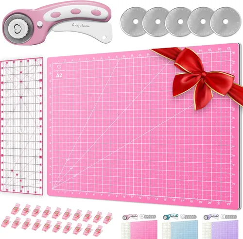Miniatura 8 de Juego de cortador giratorio - Kit de acolchado incl. Cortador de tela de 45 mm, 5 cuchillas de repuesto - Ideal para manualidades, costura, parcheo