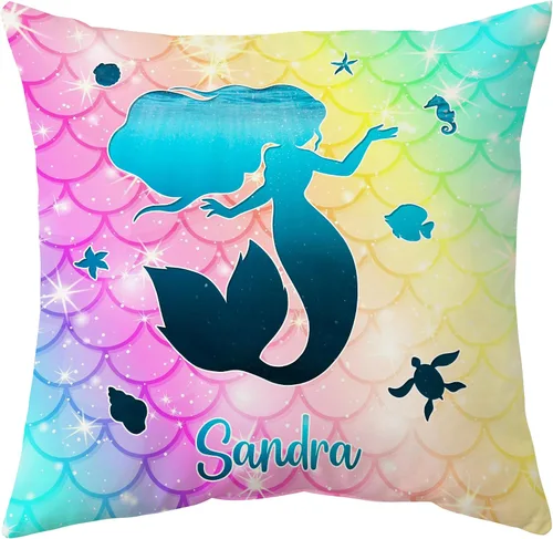 Miniatura 15 de Hyturtle Bonita almohada de sirena personalizada (inserto incluido) – Regalos para niñas, mujeres, niños – Regalos de cumpleaños para amantes