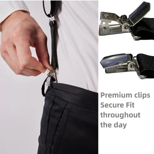 Miniatura 7 de Tirantes elásticos con clip en la espalda en X para hombre, 2 clips para uso formal e informal