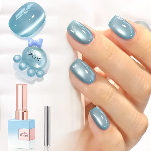 Miniatura 30 de Double Rhythm Esmalte de gel Jelly Glass de ojo de gato con imán, 0.5 onzas líquidas, brillo holográfico, brillante, translúcido