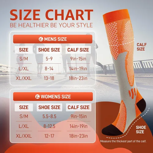 Miniatura 7 de Kickticks 4 pares de calcetines de compresión para mujer y hombre, unisex, 20-30 mmHg hasta la rodilla, tallas grandes, pantorrillas anchas
