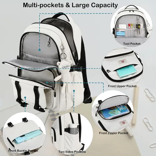 Miniatura 4 de Hidds Mochila universitaria para laptop de 15.6 pulgadas para hombres y mujeres, bolsa de libros para escuela primaria y secundaria para Beige