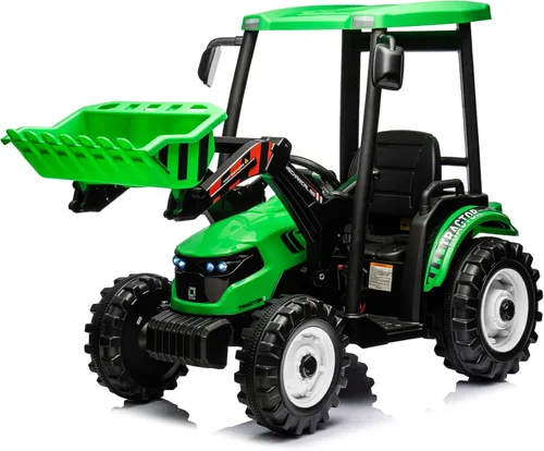 Miniatura 11 de Kidsera Tractor de paseo para niños de 24 V con remolque y cargador frontal, tractor 3 en 1 con caja de cambios de 24 voltios, marco de metal