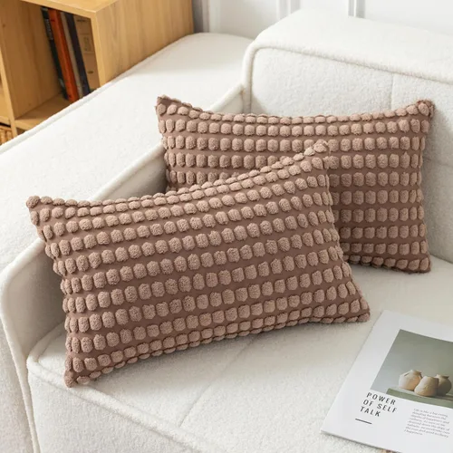 UGASA - Juego de 2 fundas de almohada de pana suave de felpa con patrón granular sólido, fundas de cojín decorativas, estilo bohemio rural para