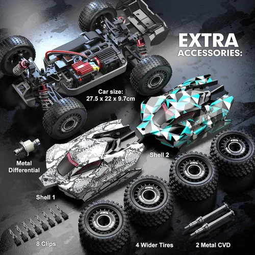 Miniatura 6 de HYPER GO H16PL 1/16 RTR Buggy RC sin Escobillas Rápido para Adultos, Camión RC Máx 61 km/h, Coche de Carreras 4WD de Alta Velocidad con Batería 2S