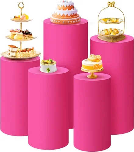 Miniatura 31 de SaitiMade Juego de 3 fundas para pedestal de cilindro beige, fundas de elastano para decoración de fiestas, bodas o eventos de cumpleaños, solo
