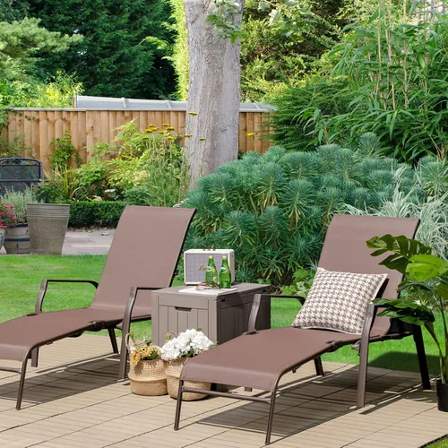 Miniatura 4 de Tangkula Tumbona apilable ajustable para patio, 2 piezas, silla reclinable para patio al aire libre con respaldo de 5 posiciones, marco de acero