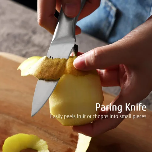 Miniatura 7 de hecef Juego de cuchillos de cocina plateado de 3 piezas, hoja con acabado satinado con mango hueco, incluye cuchillo de chef de 20 cm, cuchillo
