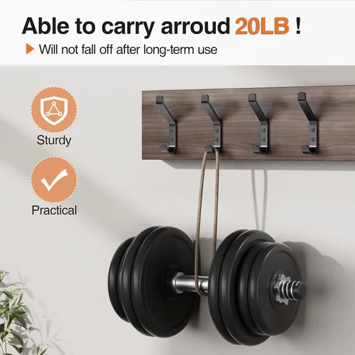 Miniatura 2 de susswiff Paquete de 10 Ganchos para Colgar Abrigos, 20 LB (Máximo), Ganchos de Pared de Acero Inoxidable para Toalla, Sombrero, Mochila, Llave, Negro