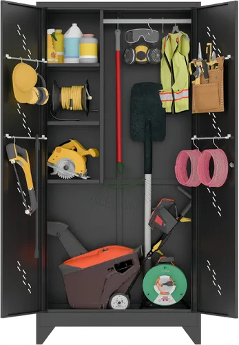 Miniatura 8 de VASAAOSD Armario de Almacenamiento para Escobas de 61", Gabinete de Almacenamiento de Metal con Puertas, Gabinetes Utilitarios para Escobas