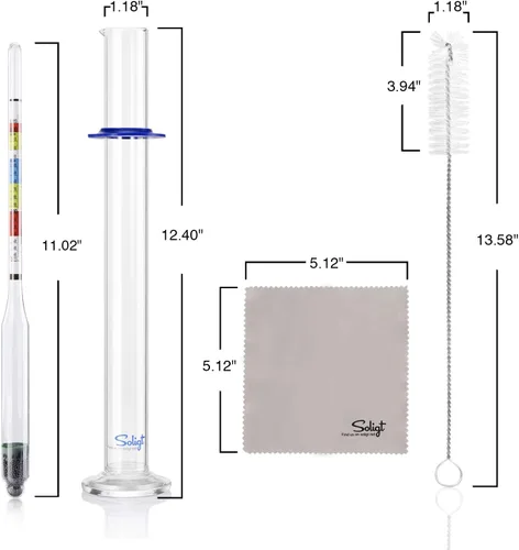 Miniatura 5 de SOLIGT Hidrómetro de triple escala y tarro de prueba de vidrio para vino, cerveza, aguamiel y sidra, kit de prueba ABV, Brix y gravedad