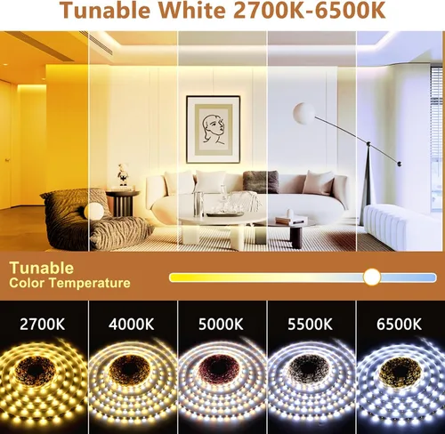 Miniatura 2 de Wefomey - Tiras de luces LED blancas, 100 pies de cinta de luz LED regulable y brillante de 24V con control remoto y aplicación, 2700K-6500K, 1440