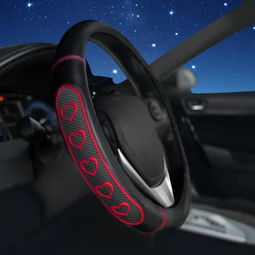 Miniatura 13 de Funda de cuero transpirable para volante con agarre antideslizante para mayor comodidad. Diseñada para volantes de 15.35 a 16.14 pulgadas