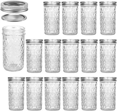 VERONES Tarros Mason de 12 onzas, tarros de gelatina con tapas regulares, ideales para mermelada, miel, recuerdos de boda, regalos de ducha, paquete