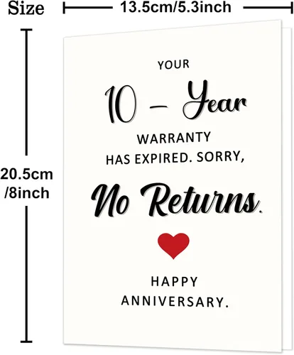 Miniatura 3 de Tarjeta Divertida de 10º Aniversario, Tarjeta de Regalo de 10º Aniversario de Bodas para Él Ella Esposo Esposa Parejas, Tarjetas de Aniversario