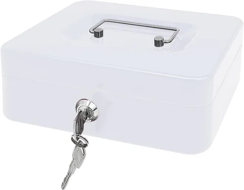 Miniatura 21 de Caja de efectivo de acero con cerradura de llave, organizador de dinero pequeño de metal con bandeja para dinero, caja de almacenamiento de efectivo