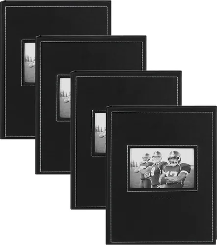 DesignOvation Álbum de fotos grabado; juego de 4; negro; álbum de fotos álbum de recortes con capacidad para 40 fotos
