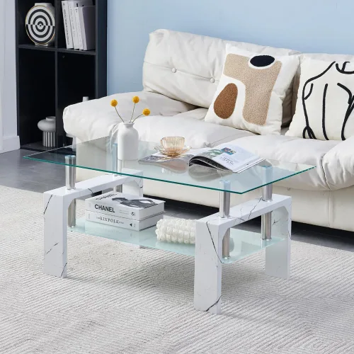 Miniatura 9 de Btrpily Mesa de centro rectangular para sala de estar, mesa de té adecuada para sala de espera, mesa auxiliar moderna con patas de madera, mesa