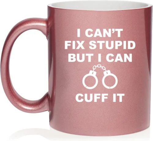 Miniatura 5 de Daylor Taza de café de cerámica con texto en inglés "I Can't Fix Stupid But I Can Cuff It" para oficial de policía, taza de té de cerámica, regalo