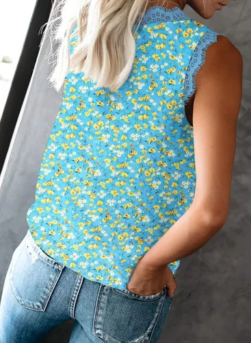 Miniatura 271 de VIISHOW - Camiseta sin mangas, sexy, con cuello en V y bordes de encaje para mujer, camisola de vestir, camisas de gasa, sin mangas, casuales