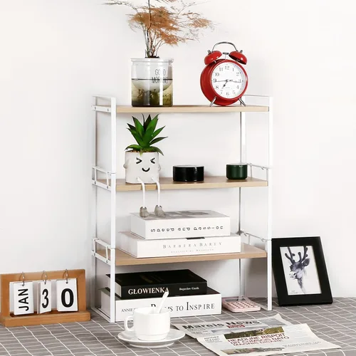 Miniatura 13 de YGYQZ - Organizador de escritorio de madera para oficina - Suministros de escritorio, lindo tocador, estante de almacenamiento y organización