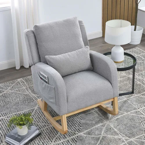 Miniatura 8 de Silla Mecedora Deslizante para Guardería, Silla Mecedora de Acento con Respaldo de Ala Tapizada de Respaldo Alto con Reposabrazos y Bolsillos