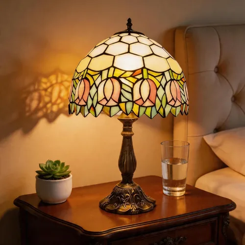 Miniatura 20 de Lámpara de mesa pequeña estilo Tiffany, lámpara de vidrio teñido antiguo de 5 pulgadas, lámpara de mesa de noche para escritorio, para dormitorio