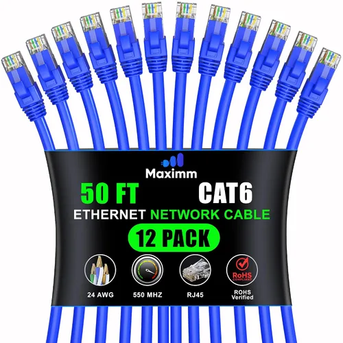 Miniatura 21 de Maximm Cable Ethernet Cat 6 – 7 pies (paquete de 12), LAN de alta velocidad, Internet, parche y cable de red, UTP, 10 Gbps, 550 MHz, color azul