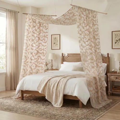 Miniatura 2 de NAPEARL Cenefa de cortina para ventana color beige, estilo europeo, de jacquard, decorativa, para arco de boda, cortina de cama transparente