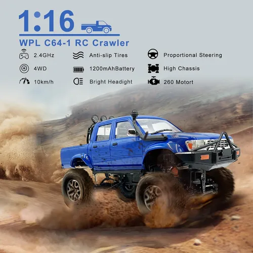 Miniatura 2 de WPL C64-1 Coche RC a escala 1:16 RC Crawler RTR RC Rock Truck 4x4 Modo de vehículo todoterreno 260 Motor Nueva caja de cambios con 3