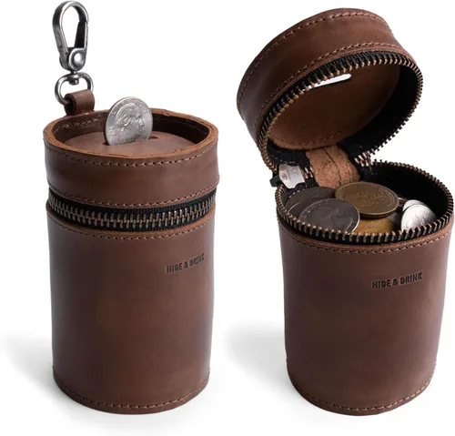 Hide & Drink Hucha de cuero genuino para monedas, organizador de efectivo, monedero para hombres y mujeres, caja de ahorro de dinero, monederos y