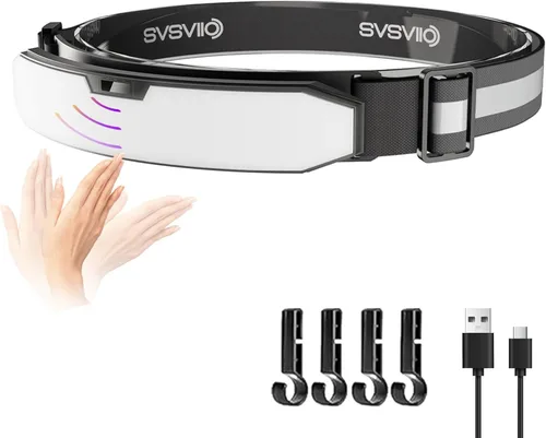 svsviio K0209 - Linterna frontal recargable de 1500 lúmenes con sensor de movimiento y luz roja, lámpara de cabeza súper brillante, luces de cabeza