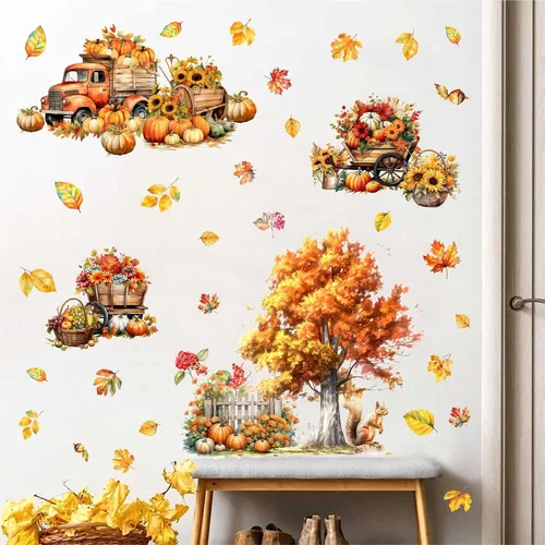 Miniatura 2 de Calcomanías de pared de árbol de arce, calcomanías de pared de otoño con hojas de otoño, calcomanías de pared de hojas de árbol amarillo
