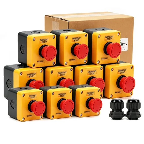 Miniatura 8 de Interruptor de botón de parada de emergencia, 1NC 10A 660V con caja impermeable IP65, 2 conectores negros PG13.5 (1)