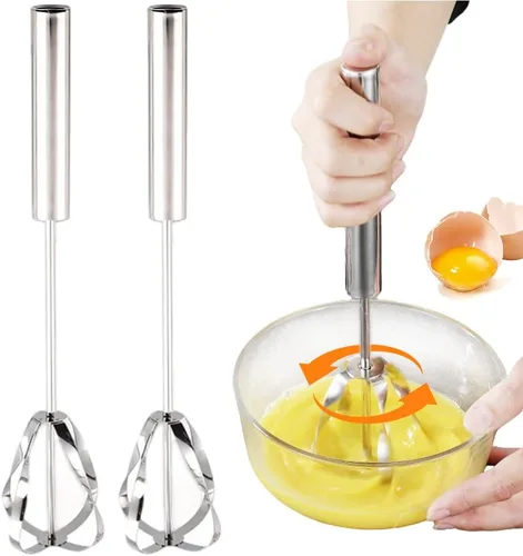 Miniatura 7 de Batidor semiautomático de acero inoxidable, batidor de huevos de acero inoxidable 2026, batidor giratorio de mano para batir huevos, batidor