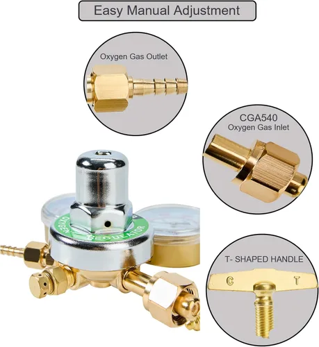 Miniatura 5 de Regulador de oxígeno resistente, medidor de tanque grande, salida de regulador de antorcha de corte 0-200PSI entrada 0-4000PSI CGA 540