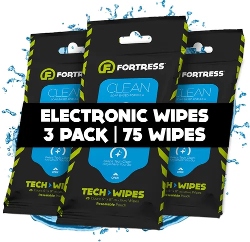 Fortress Toallitas electrónicas (25 unidades, paquete de 3) toallitas para llevar para pantallas, teléfonos, teclados, monitores de TV, pantallas de