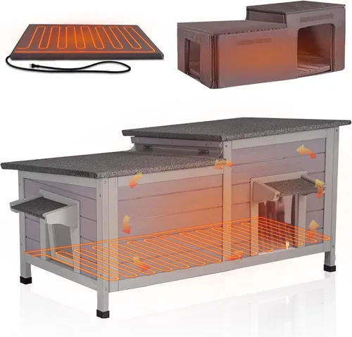 Miniatura 12 de GUTINNEEN Casa para Gatos de Exterior Climatizada Aislada con Calentador y Forro Térmico, Refugio Cálido de Invierno para Gatos Ferales Espacioso