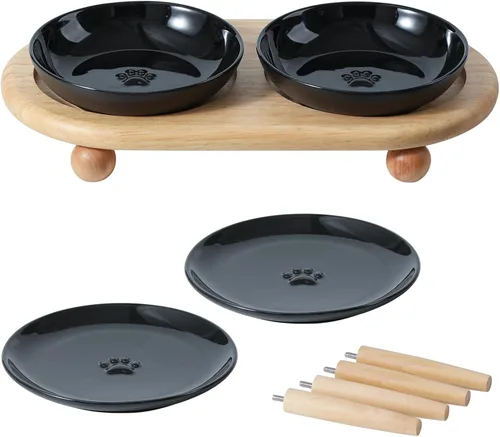 Havniva Platos elevados de cerámica para gatos, cuenco para alimentos y agua con 2 estilos de soporte, juego de cuencos elevados ajustables para 2