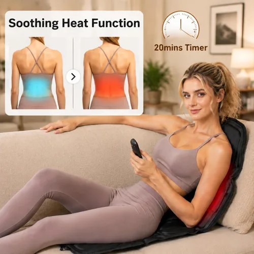 Miniatura 3 de SLOTHMORE Masajeador de espalda de vibración para silla con calor, almohadilla masajeadora de silla con 8 vibraciones, cojín de asiento de masaje
