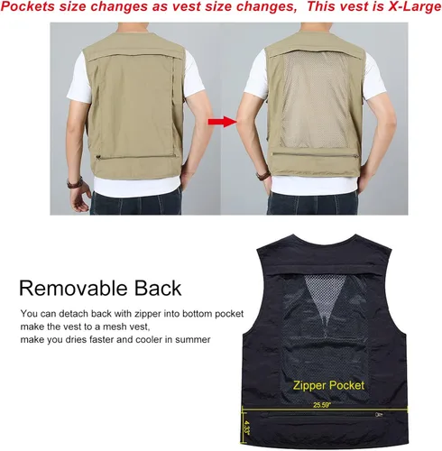 Miniatura 3 de Flygo Chaleco de carga para hombre, para pesca al aire libre, safari, viajes, trabajo, chaleco de fotos con bolsillos