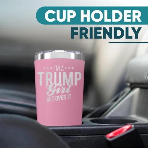 Miniatura 6 de Vasos aislados con tapa con la frase "I'm A Trump Girl Get Over It Stars", de 20 onzas con tapa, tazas de acero inoxidable, taza de café de viaje