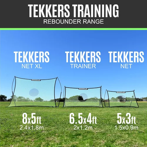 Miniatura 9 de QUICKPLAY TEKKERS TRAINER - Rebotador de fútbol, 6.5 x 4 pies y redes de paso de tierra de 6.5 x 1.5 pies, acero aleado, fibra de vidrio, negro