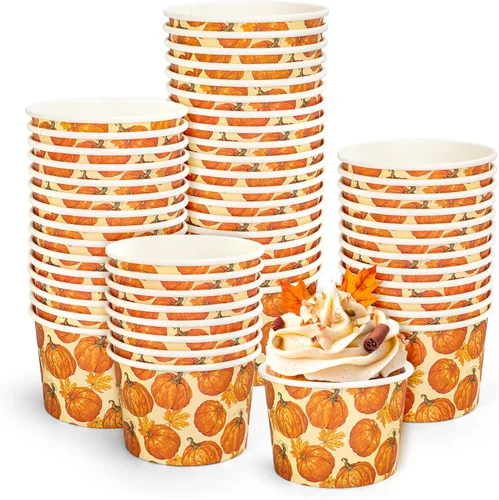 Miniatura 8 de Whaline 50 tazas desechables de fantasma de Halloween, lindos cuencos desechables de 9 onzas, cuencos de papel para postre de helado para dulce