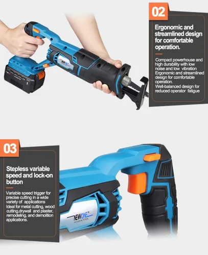 Miniatura 3 de NEWONE Herramienta de corte de sierra recíproca de 20 V con cargador de 2.5 A, luz de trabajo LED, cambio de hoja sin herramientas, 7 hojas