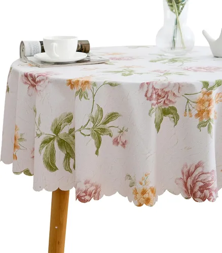 LIBERECOO Juego de manteles de vinilo floral de alta calidad, mantel de PVC impermeable a prueba de aceite para mesas redondas, uso de alta